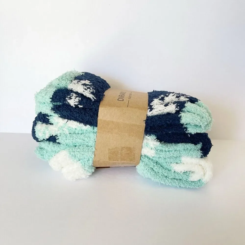3 Pairs Women’s Fuzzy Cozy Slipper Socks Winter Warm Soft Plush Blue Size 9-11